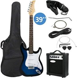 Smartxchoices 39″ Electric Guitar Full Size Blue Beginner Guitar with 10W Amp, Case and Ac ...