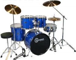 Drum Set Adult Size Blue Full Size with Cymbals Stands Sticks Stool and Extra Boom Cymbal