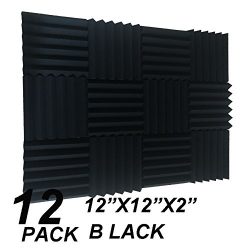 12 Pack Acoustic Wedge Studio Foam Sound Absorption Wall Panels 2″ x 12″ x 12″