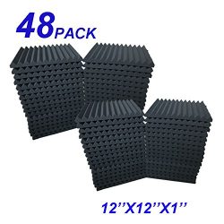 48 Pack 12″X 12″X1″ Acoustic Panels Studio Soundproofing Foam Wedge Tiles, (48 ...