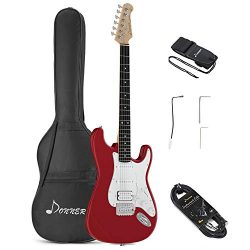 Donner DST-100R Full-Size 39 Inch Electric Guitar Red with Bag, Strap, Cable