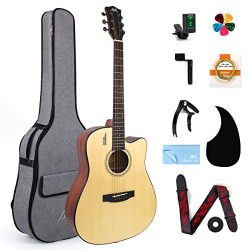 AKLOT Acoustic Guitar Full Size 41 inch Spruce Cutaway Guitar Bundle for Students Kids Beginners ...