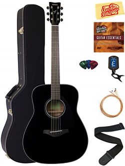 Yamaha FG800 Solid Top Folk Acoustic Guitar – Black Bundle with Hard Case, Tuner, Strings, ...