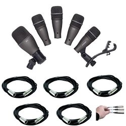 Samson DK705 5-Piece Drum Microphone Kit & Case with 5X Mic Cable, 20 ft. XLR Bulk + Hosa La ...